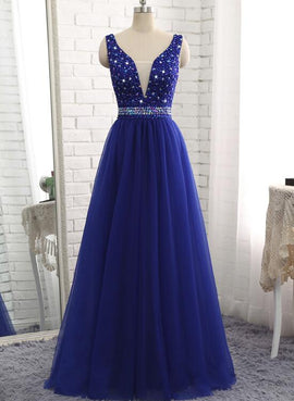 A Line Shiny Royal Blue Tulle Formal Prom Dress,WQ115 – winkbridal