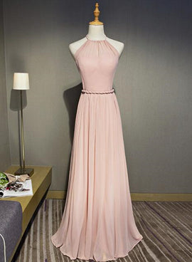 Simple Cute Pink Chiffon Short Halter Wedding Party Dress, Lovely