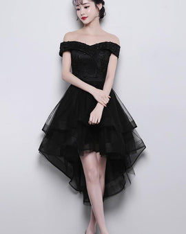 Off the Shoulder Short Black Lace Prom Dresses, Short Black Off Should –  Shiny Party