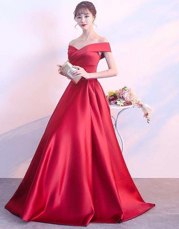 Charming Red Satin A-line Long Prom Dress, Beautiful Red Gown – Cutedressy