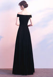 Beautiful Black Velvet Off Shoulder Bridesmaid Dress, Black Evening Gowns
