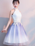 Cute Halter Tulle A-line Knee Length Party Dress, Light Purple Homecoming Dress