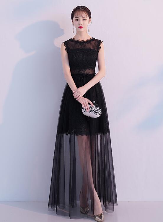 Black Tulle and Lace See Through Long Party Dress, Black Evening Dress ...