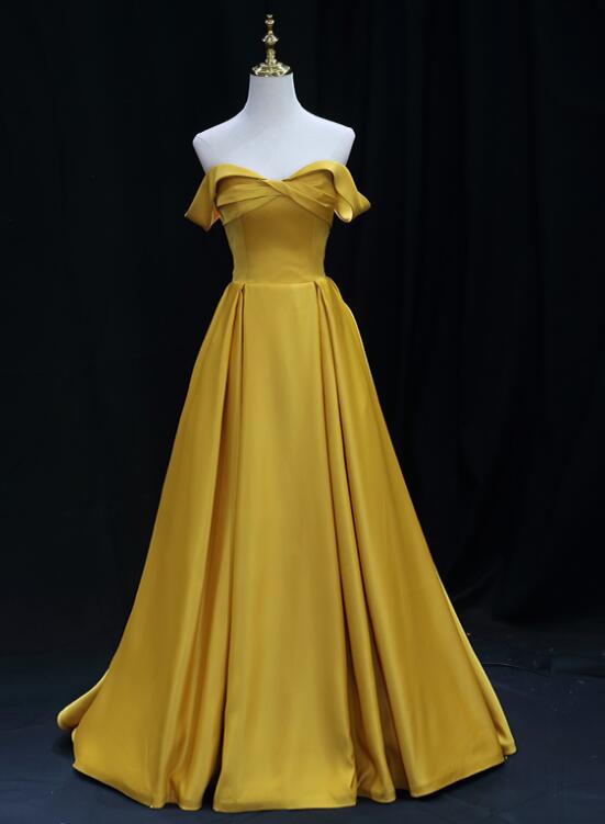 Yellow Satin Sweetheart Long Simple Party Dresses, Yellow Formal Gown ...