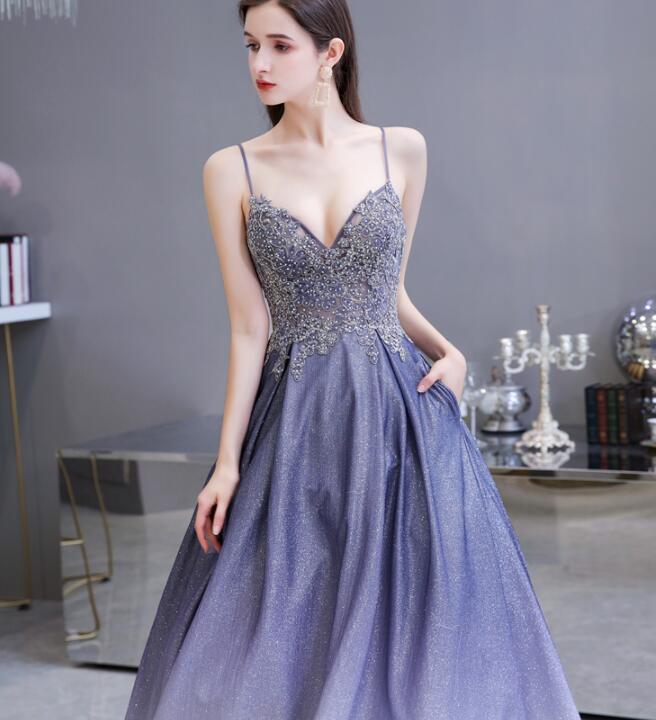 Beautiful Lavender Gradient Beaded Straps Long Formal Dress, A-line Lo ...