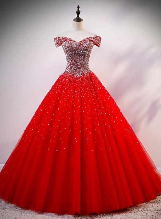 Red Sparkle Tulle Sweetheart Party Dress, Shiny Sweet 16 Dresses ...