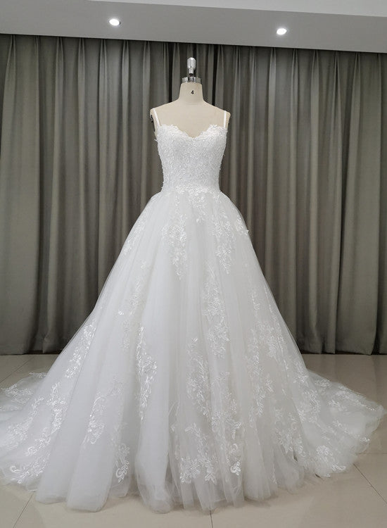 Gorgeous White Straps Tulle and Lace Prom Gown, Wedding Dresses ...