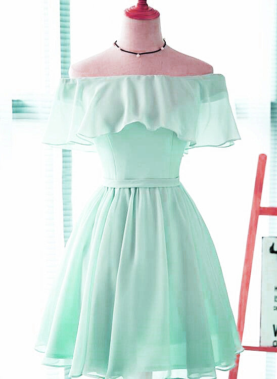 Welp Beautiful Chiffon Mint Green Bridesmaid Dress, Short Party Dress JU-36