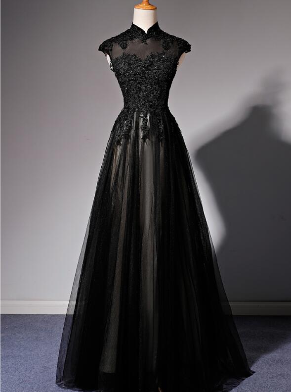 black tulle long prom dress 2020
