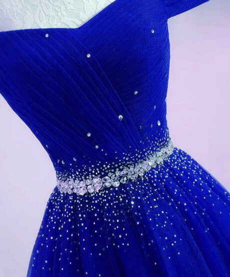 Beautiful Royal Blue Off Shoulder New Prom Dress 2020 Beaded