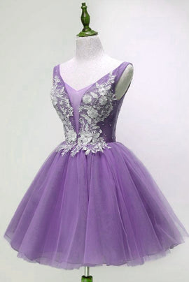 shopluu Purple Tulle Short Prom Dress, Purple Homecoming Dress US 12 / Custom Color