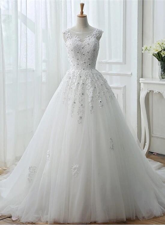 White Tulle Lace Wedding Gowns, Pretty Sweet 16 Dresses, White Prom Dr ...