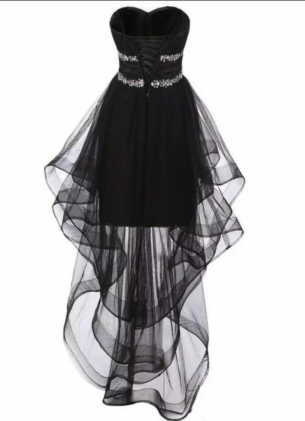 Black Tulle Beaded High Low Party Dresses, Homecoming Dresses, Black P ...