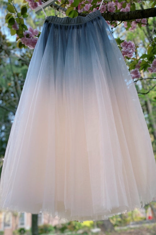 Beautiful Blue and Pink Tulle Gradient Long Skirt, Lovely Women Skirts