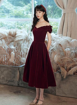 Off Shoulder Burgundy Velvet Long Prom Dresses, Sequins Burgundy Velve –  Lwt Dress