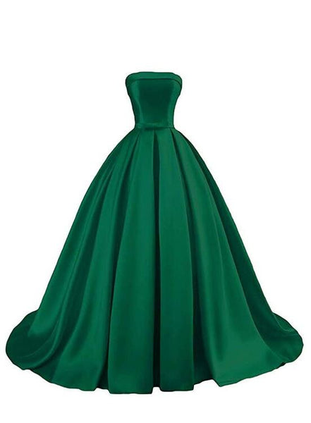 Green Satin Ball Gown Princess Evening Dress, Green Formal Dress Prom ...