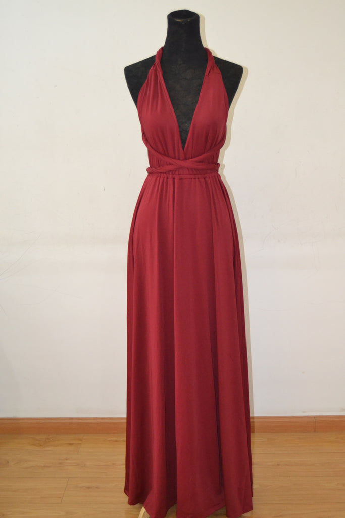 New Spandex Wine Red Multi Way Bridesmaid Dress, Women Summer Dress,Co ...