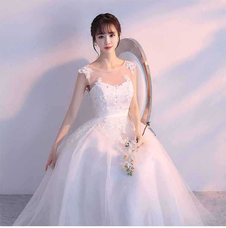 Charming White Tulle Ball Gown Wedding Dress, White Prom Dress – Cutedressy