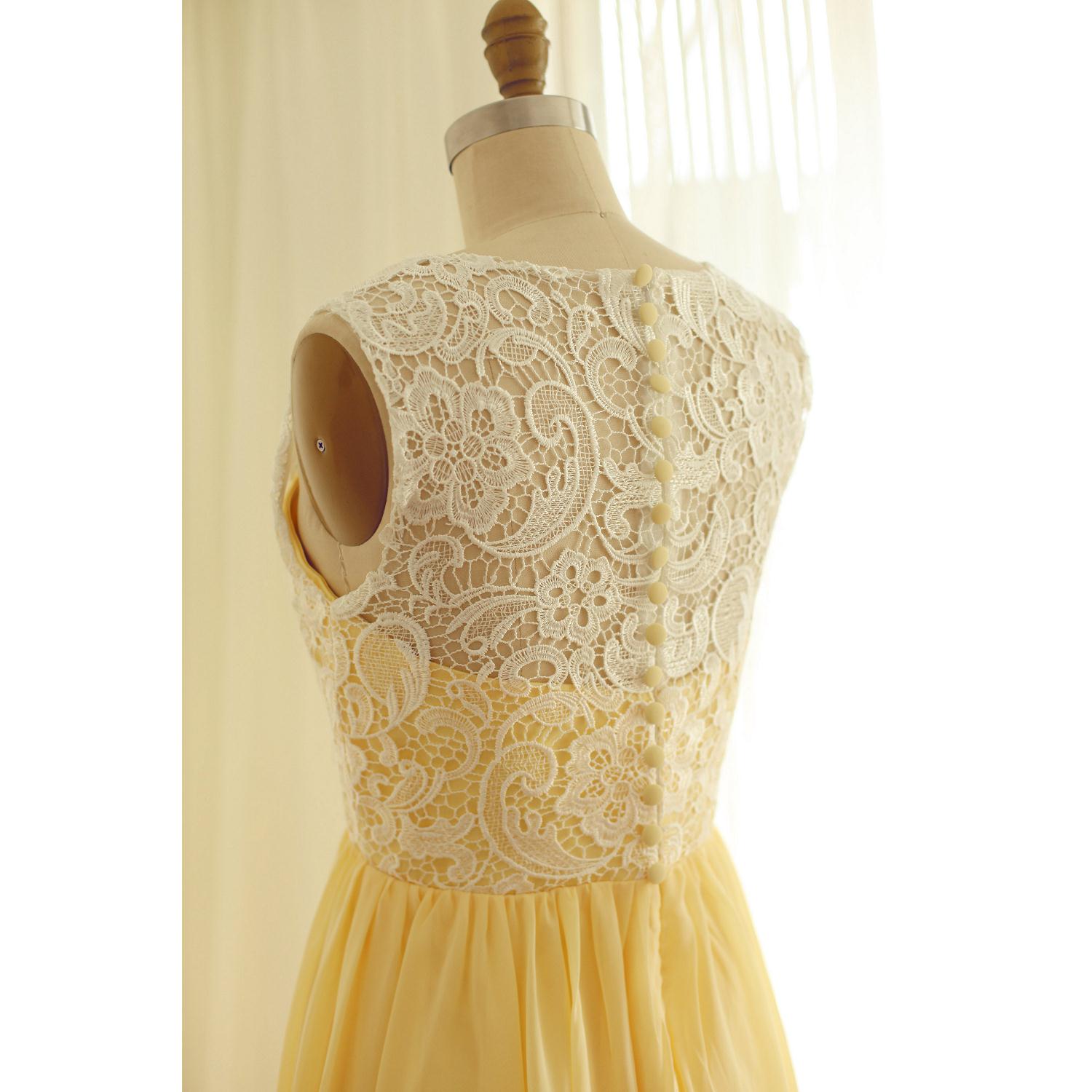 Chiffon and Lace Yellow Bridesmaid Dress, Charming Handmade Formal Dress