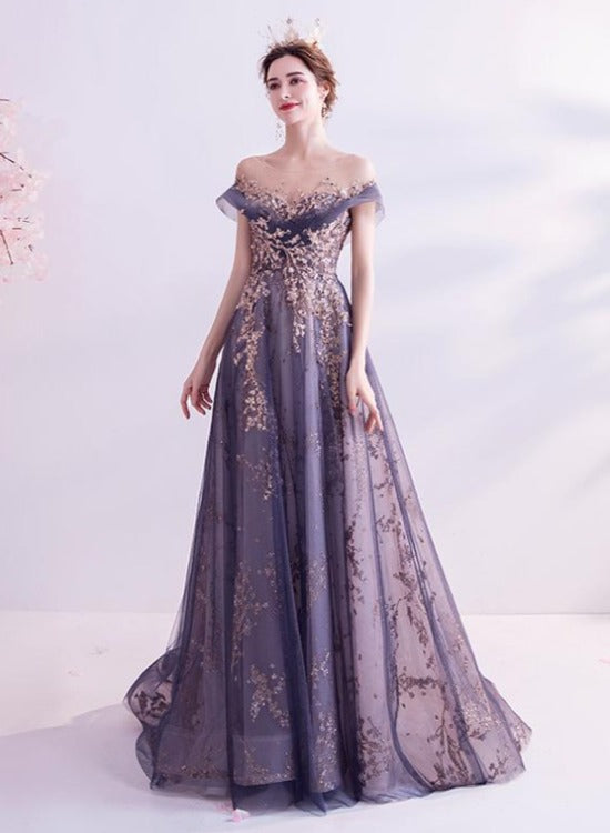 Beautiful Purple Lace and Tulle Long Evening Dress Prom Dress, A-line ...