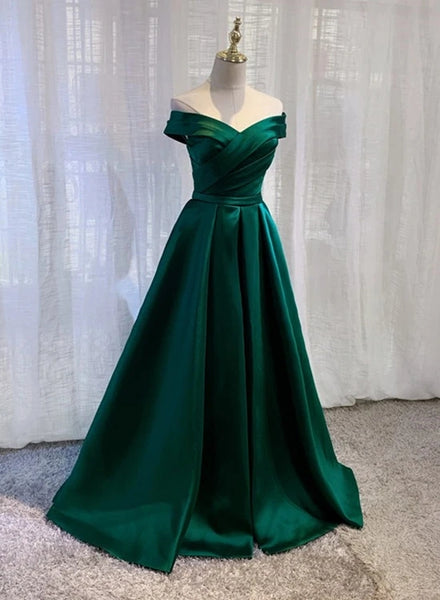 Green Satin Long Sweetheart Junior Prom Dress, Elegant Evening Dress ...
