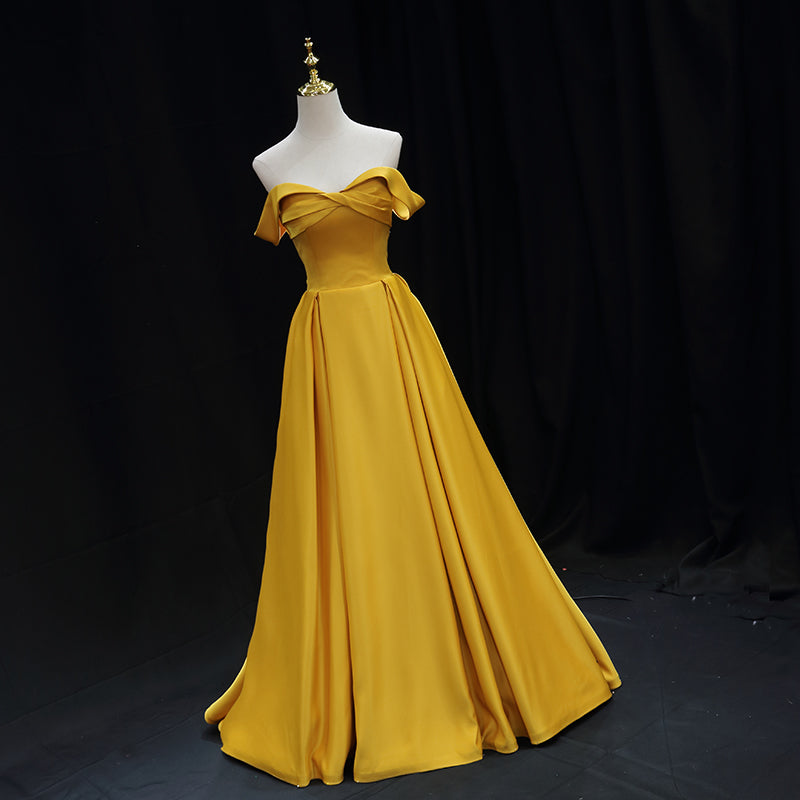 Yellow Satin Sweetheart Long Simple Party Dresses, Yellow Formal Gown ...