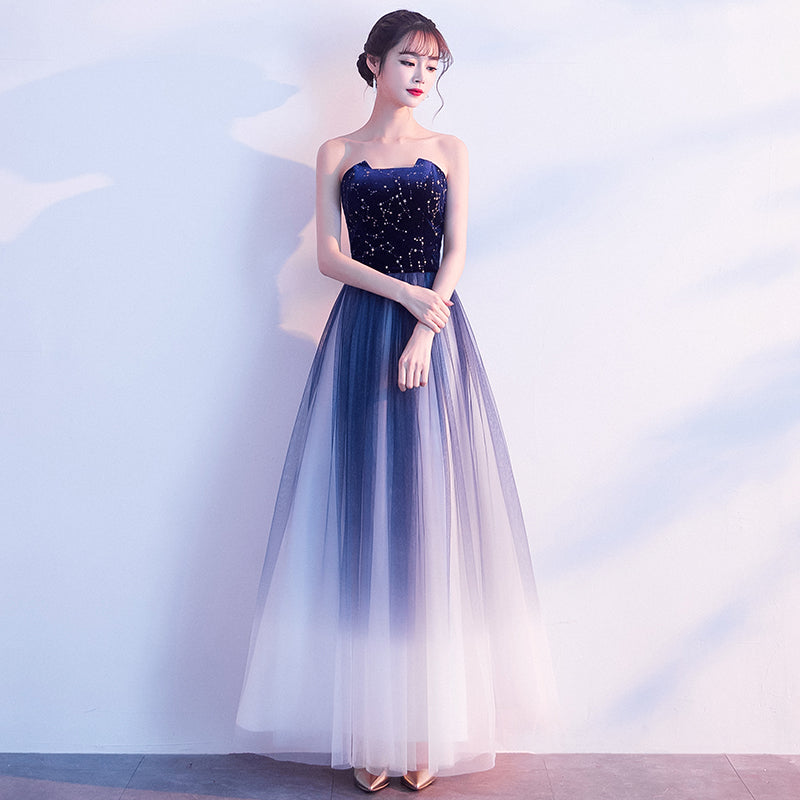 Blue Gradient Tulle Simple A-line Party Dress, Blue Gradient Formal Dr ...