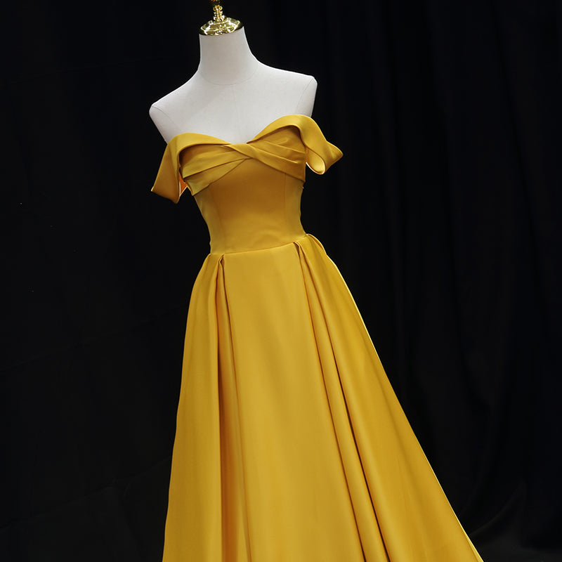 Yellow Satin Sweetheart Long Simple Party Dresses, Yellow Formal Gown ...