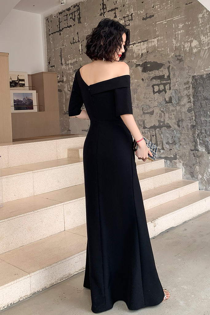 Black One Shoulder Slit Long Evening Dress, Black Formal Dress Prom Dr ...