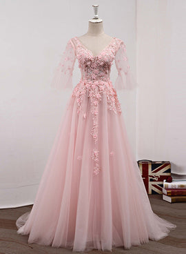 Fashionable Pink and Black Tulle V-neckline Party Dress, Pink Lace App
