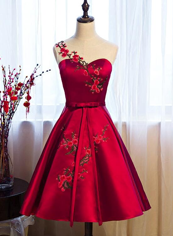 Red Satin Short Formal Dresses Lovely Party Dresses Cute Party Dress Bemybridesmaid