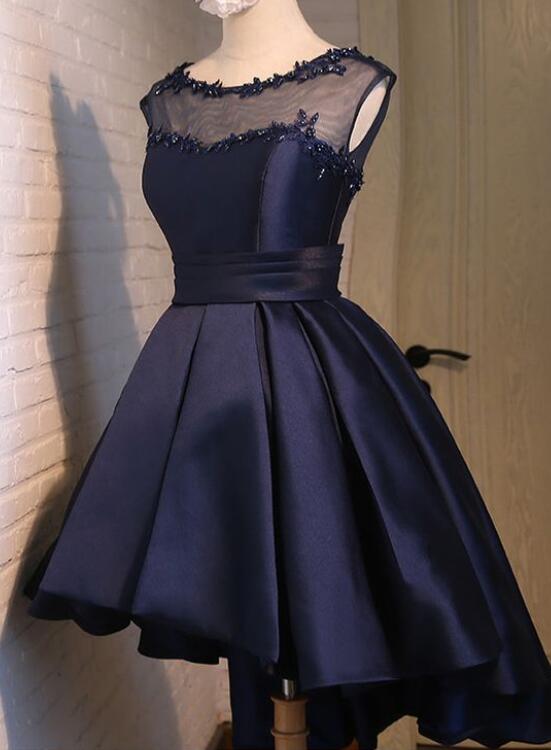 Navy Blue High Low Homecoming Dresses, Lovely Teen Formal Dress, Eveni ...