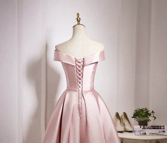 light pink off the shoulder bridesmaid dress