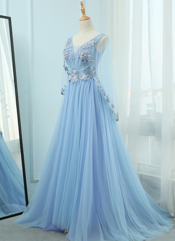 Beautiful Tulle Light Blue Floor Length Prom Dress, New Party Dress ...