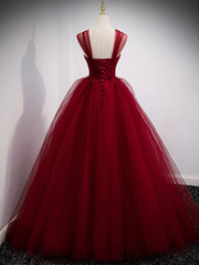 Gorgeous Wine Red Tulle Ball Gown Long Prom Dress Formal Dress, Burgundy Sweet 16 Dresses