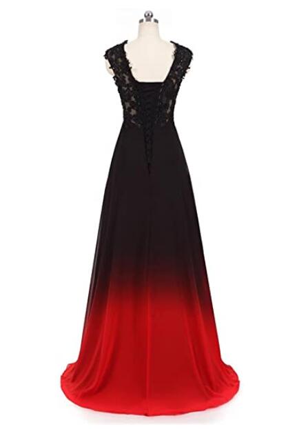 Charming Dark Red and Black Chiffon Long Party Dress, A-line Prom Dres ...