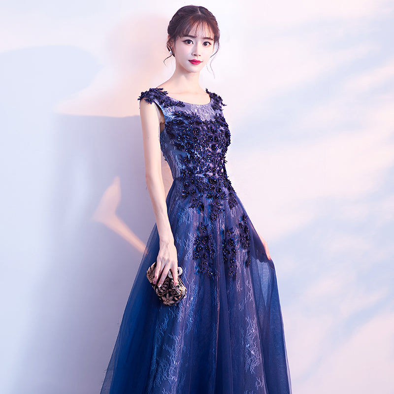 Beautiful A-line Tulle Long Party Dress with Lace Applique, Long Eveni ...