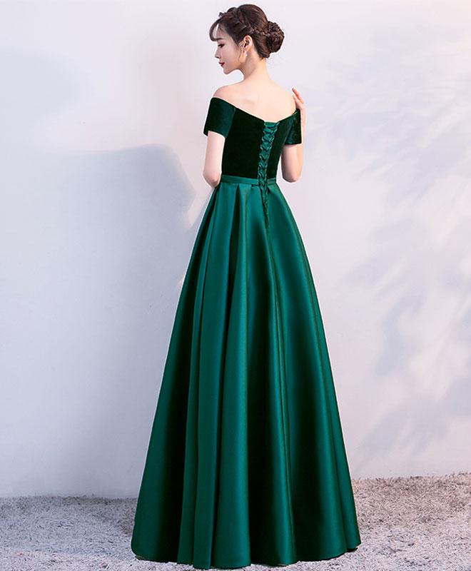 Elegant Velvet and Satin Off Shoulder Floor Length Party Dress, Blue E ...