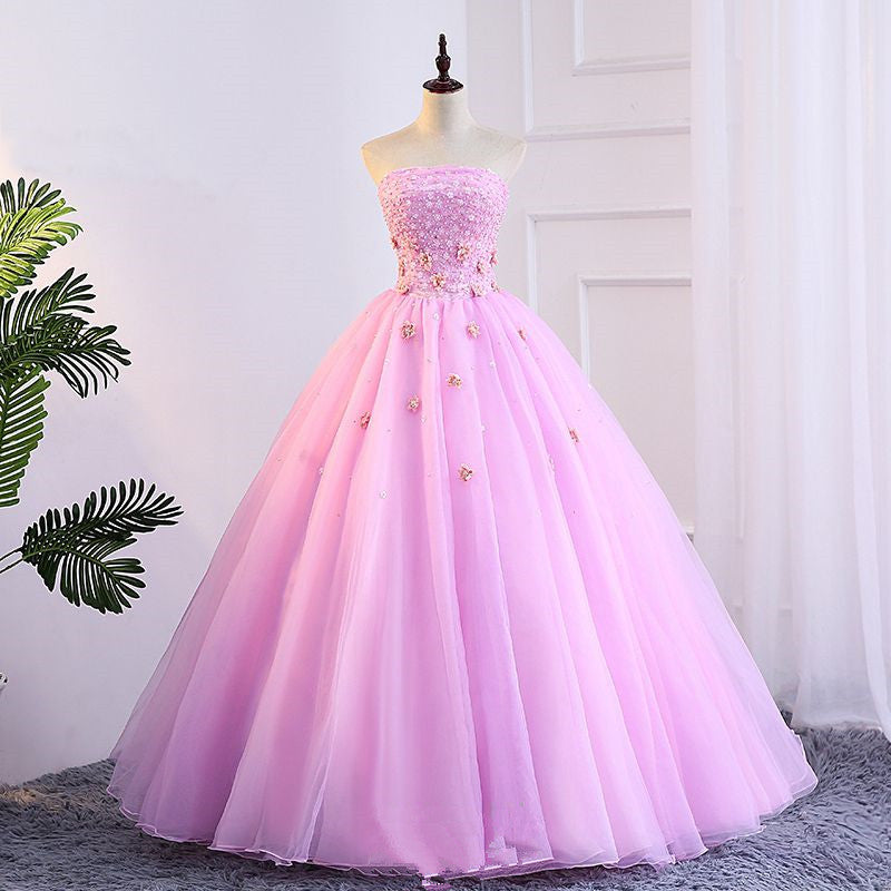 Pink Tulle Ball Gown Sweet 16 Party Dress, Pink Formal Dresses, Quince ...