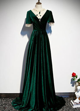 Green Velvet Off Shoulder Vintage Style Bridesmaid Dress, Tea Length Party  Dress M293 on Luulla