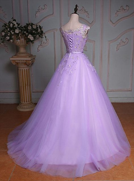 Light Purple Tulle Quinceanera Dress, Long Ball Gown Sweet 16 Dress ...