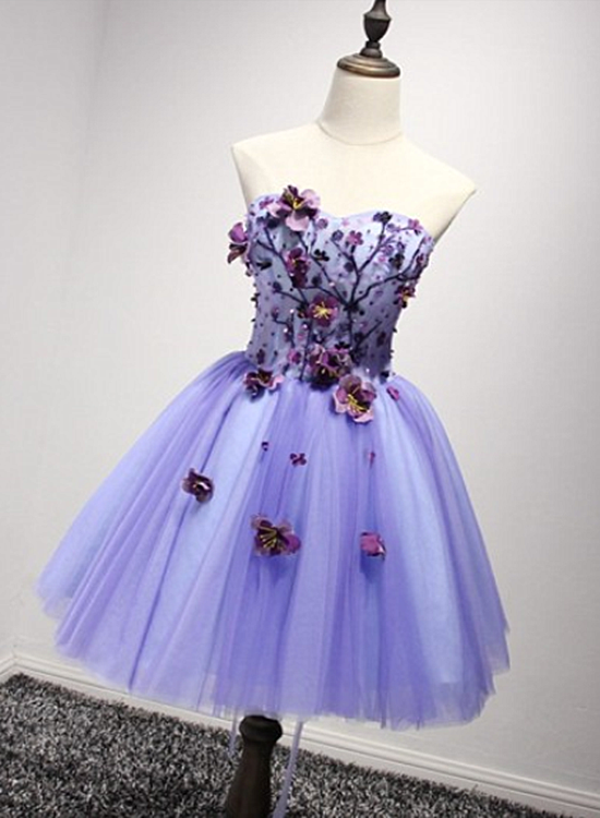 Lovely Purple Sweetheart Flowers Homecoming Dress, Chic Short Prom Dre ...