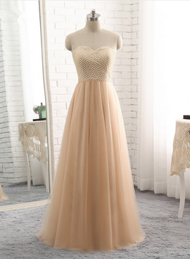 Beautiful Champagne with Gold Applique Long Party Dress, Sweet 16 Dres –  Cutedressy