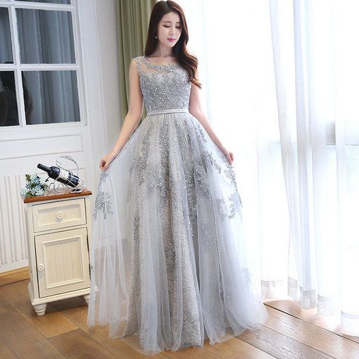 Grey Prom Dress 2019, Long Formal Gowns 