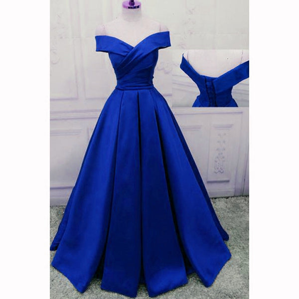 Royal Blue Satin Handmade High Quality Long Formal Gowns, Blue Evening ...