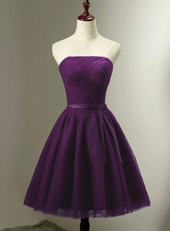 Cute Dark Purple Tulle Short Bridesmaid Dress Tulle Party Dress Shor Bemybridesmaid