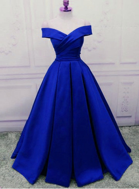 Royal Blue Satin Handmade High Quality Long Formal Gowns, Blue Evening ...