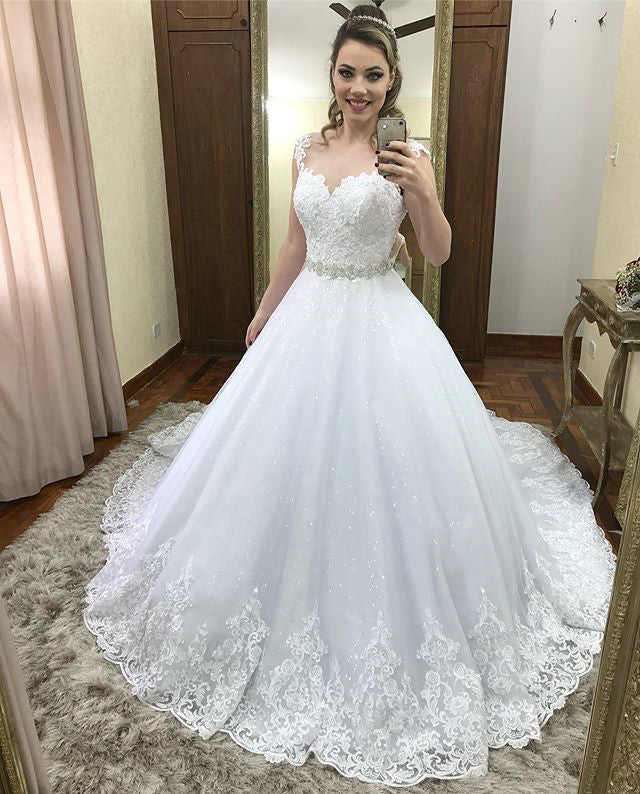 Shiny Lace Wedding Dresses Ball Gowns for Brides 2019 Bridal Gowns wit ...