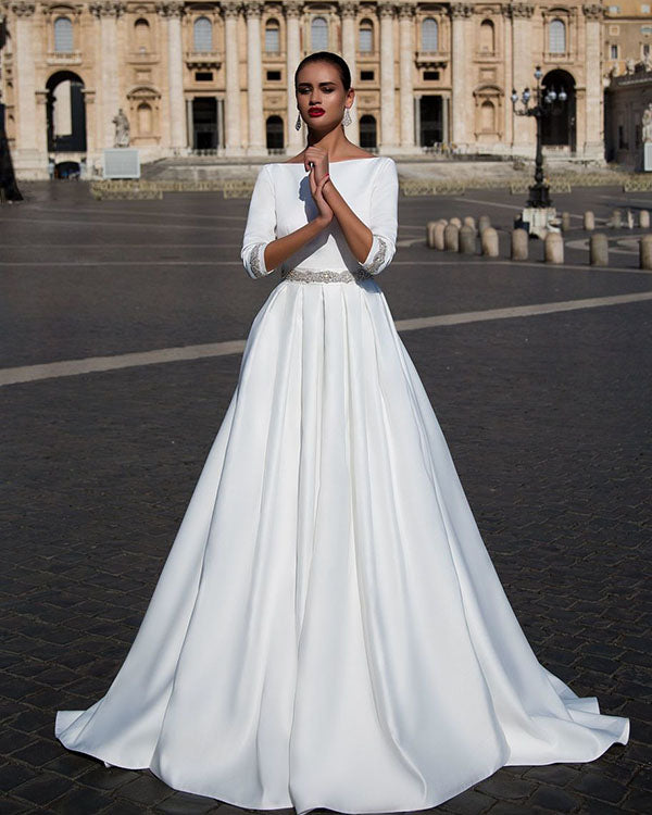 a line boat neck wedding dress