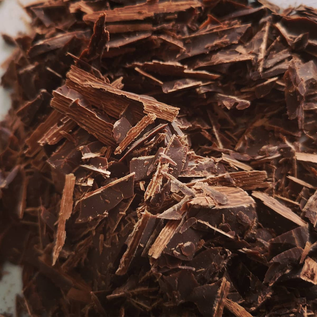 flaky pieces of cut-up dark chocolate